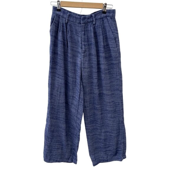 Urban Outfitters Herringbone Pleated Wide-Leg Trouser Pants Cotton Blue Women S - Picture 1 of 12